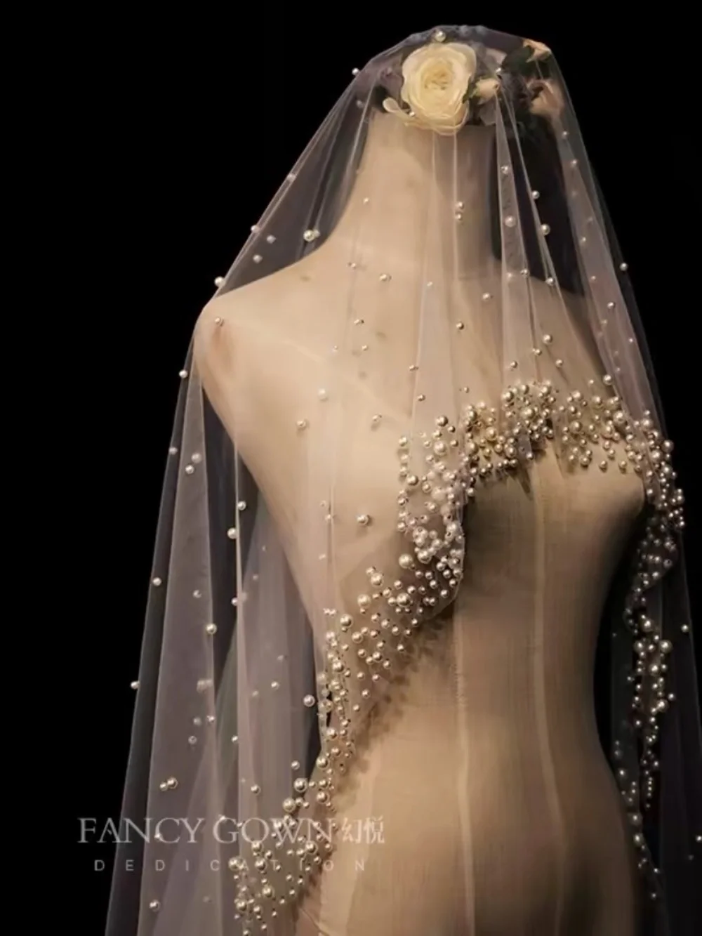 Pearl Cathedral Bridal Veil Long Wedding Veil